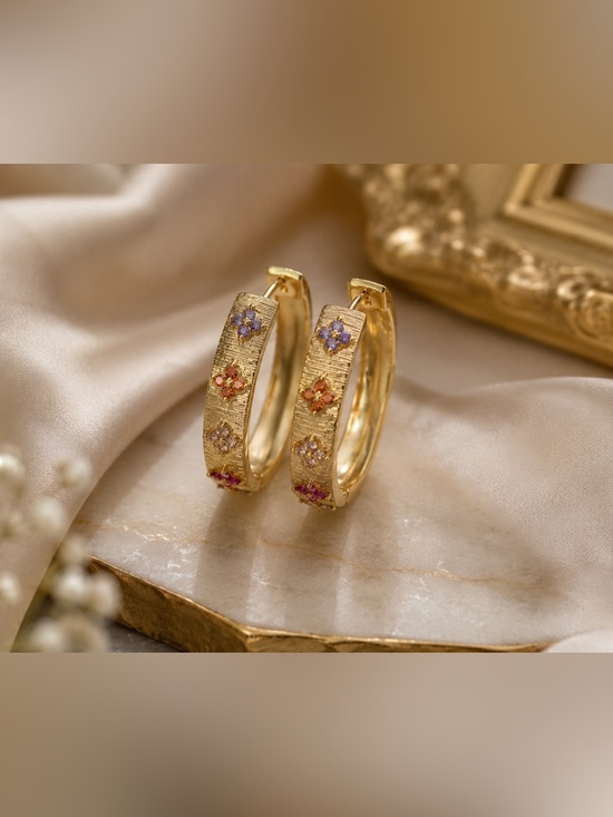 Jewelry - Gold Floral Multi-Stone Hoop Earrings